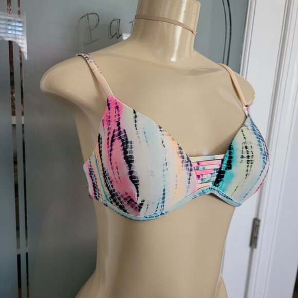 NoBo Abstract Tie Dye Multicolor Push Up Bikini Top - Picture 2 of 8